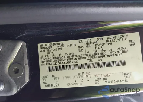 2014 Ford Escape Se from USA, damaged, VIN 1FMCU0GXXEUB22333